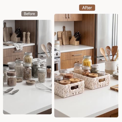Wicker Baskets for Storage (White (Water Hyacinth) / 2x 11¼"L x 7½"W x 3½"H)