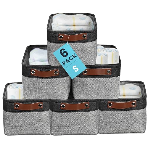 12x8in Canvas Storage Baskets (Gray / Black / Small - 6pc)