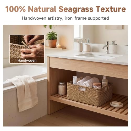 Extra Large Wicker Baskets for Organizing (Brown (Seagrass) / 16½"L x 13"W x 7½"H)
