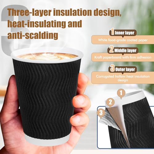 12 oz Disposable Paper Coffee Cups with Lids & Straws