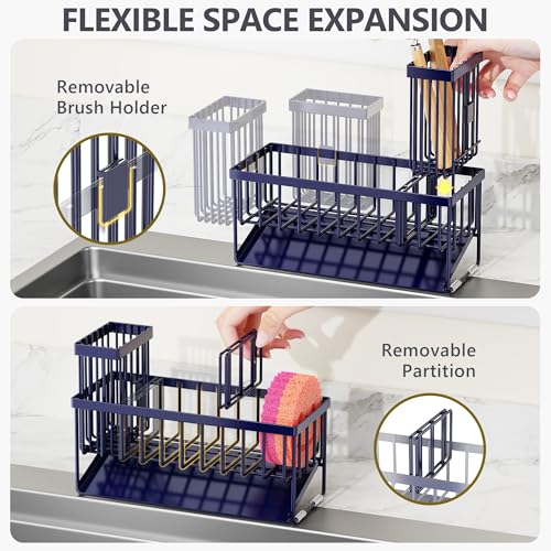 Navy Blue Sink Caddy Organzier with High Brush Holder (Navy Blue / 9.25 inches)