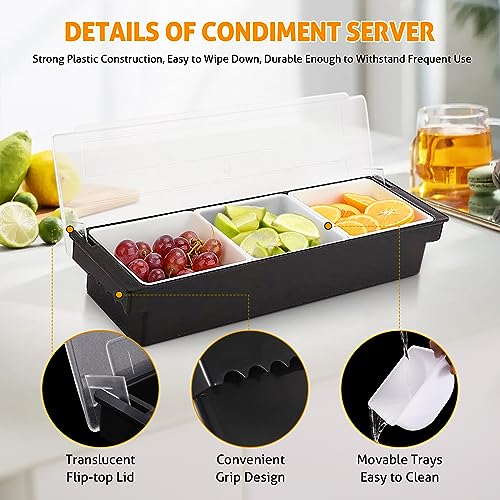 Ice Chilled Condiment Caddy with 3 Removable Trays and Lids (3 Compartment)