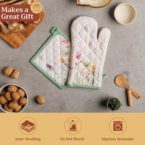 Maison d'Hermine Oven Gloves 100% Cotton Oven Mitt (019 - Botanical Fresh / 7.5" x 13" (Oven Mitt))
