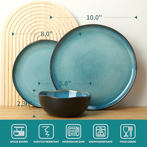 Stoneware Dinnerware Sets for 4 (Green Black / Set (12pcs))