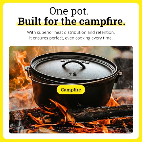 Pre Seasoned Cast Iron Deep Camp Dutch Oven with Lid (8 Quart / Oven)