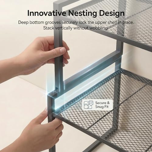 Stackable Kitchen Cabinet Organizer Shelves Pantry Rack Set of 2 (Charcoal Black / 12.6‘’ W)
