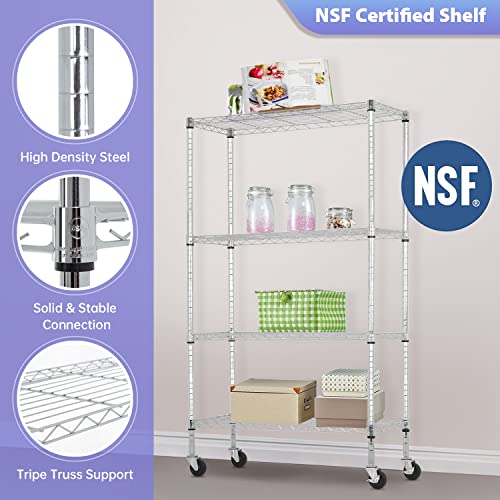 4 Tier Wire Shelf with Wheels (Chrome / 36×14×62)