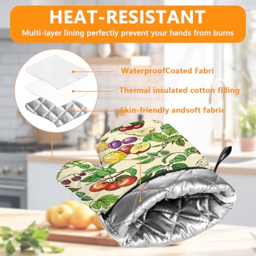 Fruit Flower Oven Mitts and Pot Holders Sets 4Pcs (Fruit Flower)