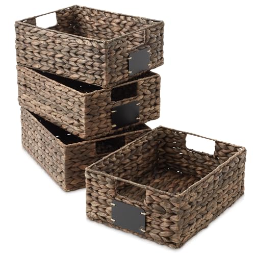 Set of 4 Water Hyacinth Pantry Baskets (Espresso - Hyacinth / 10" x 13" x 5")