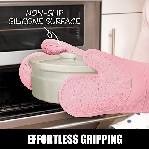 Silicone Oven Mitts and Pot Holders Sets (Pink)