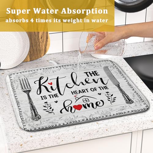 White Kitchen Dish Drying Mat 16x18 Inch Knife Fork Dish Drainer Rack Mats Microfiber Absorbent Protector for Kitchen Countertop Decor (home kitchen / 16" x 18")