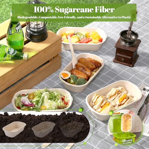 100% Eco Friendly] 34 oz Disposable Food Containers with Lids (34 OZ)