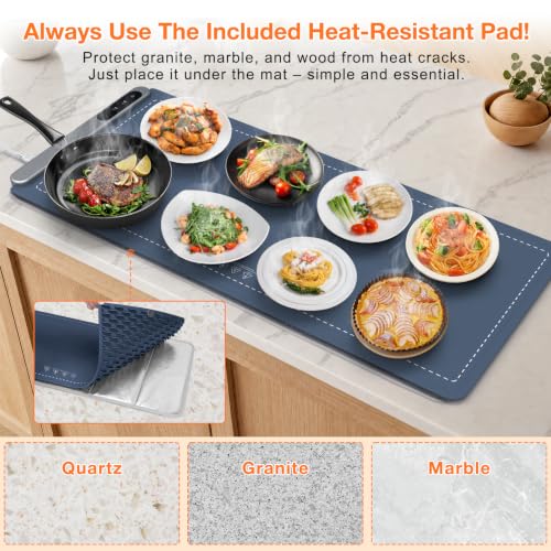 Extra Large Warming Mat for Food (XX Large Size: 36"x16" / Navy)