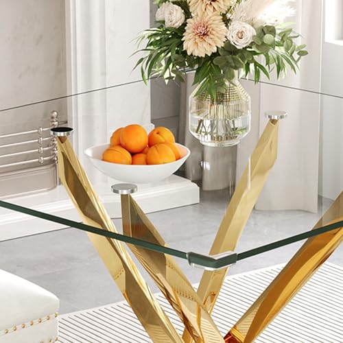 Square Glass Dining Table for 4 (Gold Square Table / 1 Piece)