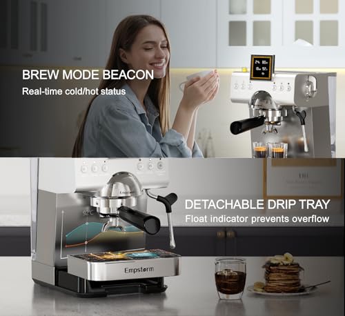 CB2 20 Bar Espresso Machine with Milk Frother Steam 1350W Silver (Classic-silver)