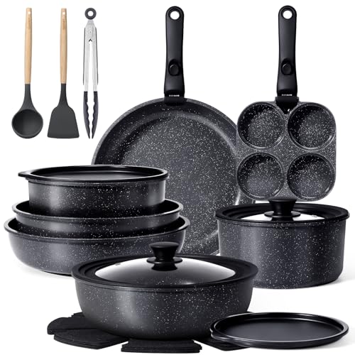 Pots and Pans Set Non Stick (Dark Gray / 21PCS-Big Size)