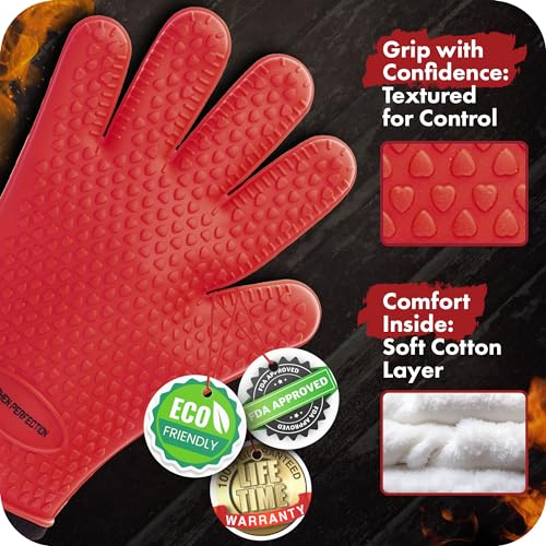 Silicone Smoker BBQ Gloves (Chili Red / One Size Fits Most)