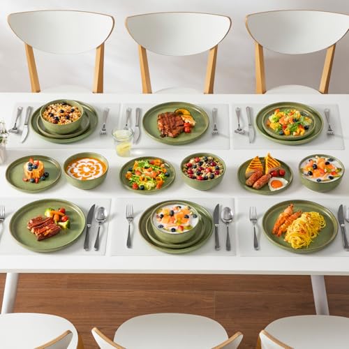 Plates and Bowls Sets (Mossy Green / 18 Pcs (Service for 6))