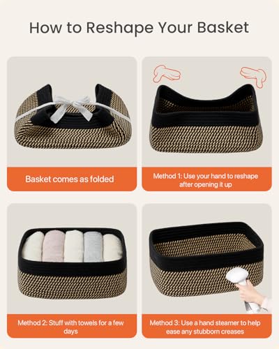 Small Woven Storage Basket for Organizing (Black & Brown / 13.5"L x 9.5"W x 5"H)