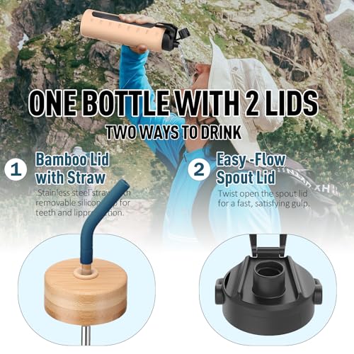 24oz Glass Water Bottle with Straw and 2 Lids (Dark Blue / 24 Ounces)