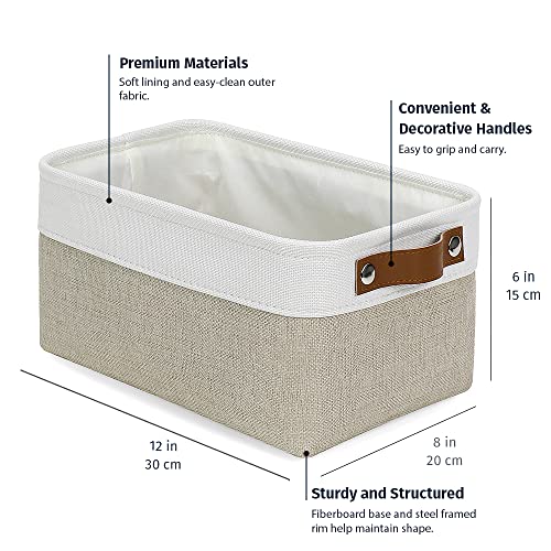 12x8in Canvas Storage Baskets (Beige / Off-White / Small - 3pc)