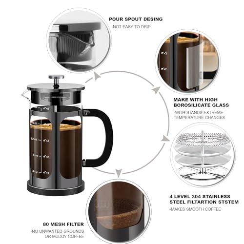 French Press Coffee Maker (Bright Black / 21 oz)
