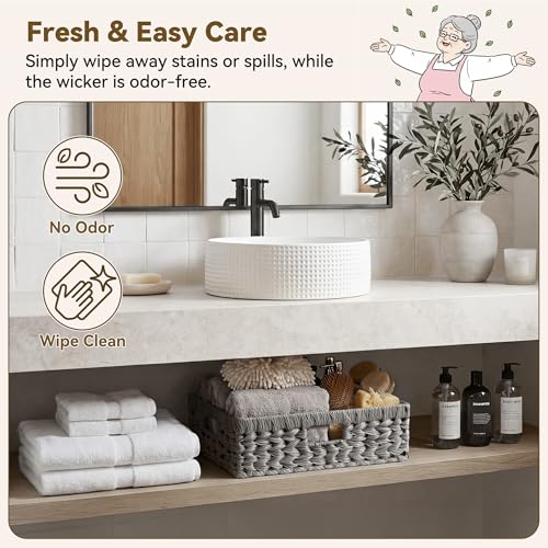 Wicker Storage Basket for Shelves (Gray / 15¼"L x 11¾"W x 4¾"H)