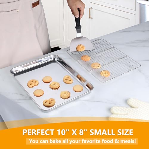 10x8 Inch Small Stainless Steel Baking Sheet with Cooling Rack Set (10.4x8.1x1)
