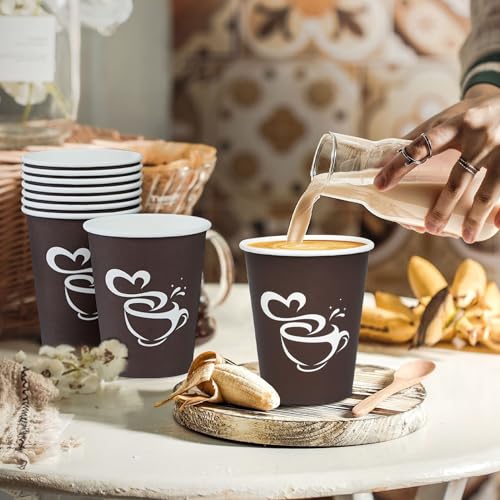 10 oz 200 count Disposable Coffee Cups Hot Paper Cups Brown (Brown / 10OZ-200 Pack)