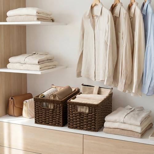 Rectangular Wicker Storage Baskets for Organizing (Dark Brown (Paper Rope) / 2x 13"L x 8¼"W x 7"H)