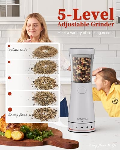 Electric Salt and Pepper Grinder Set with Storage Base (Matte White)