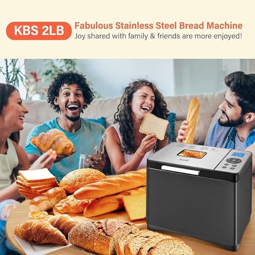 19-in-1 Programmable Bread Maker,2LB Large Bread Machine Stainless Steel with Sourdough,Gluten-Free,Nonstick Ceramic Pan,650W Bread Maker Machine with 15H Timer&1H Keep Warm,3 Crust Colors,Recipes (2LB Large Size)