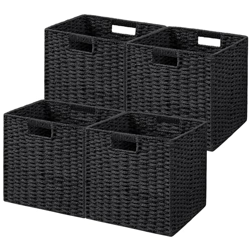 4 Pack Wicker Basket (Cube-4pack 11"×11"×10.5" / Black)