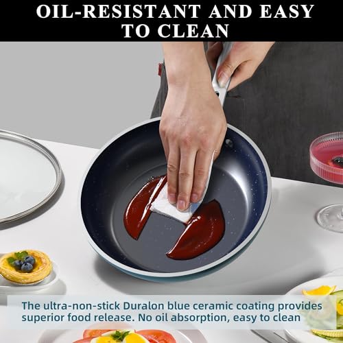 9pc Cookware Set Healthy Duralon Blue Ceramic Nonstick Coated (9 Piece Cookware Set / Cozy Blue)