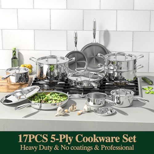 17Pcs 5 Ply Clad Stainless Steel Cookware Set with Lids (17Pcs 5 Ply Clad cookware set)