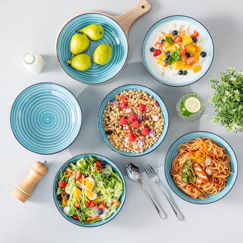 Bonbon Pasta Bowls Set of 6 (Blue / 38 Oz)