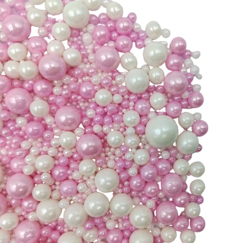 Edible White Pink Sugar Pearls Candy Sprinkles 120G (White Pink)