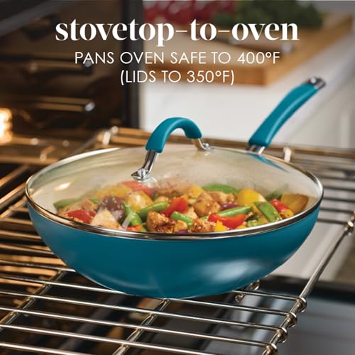 Cucina Ceramic Nonstick Stir Fry Pan and Lid (Wok (11") / Marine Blue)