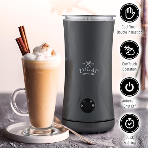 Zulay 4-in-1 Milk Frother and Steamer - Automatic Hot and Cold Foam Maker with Auto Shut Off & Temperature Control for Coffee, Latte, Cappuccino, Hot Chocolate - Gray (Ventus Gray / Frother Steamer)