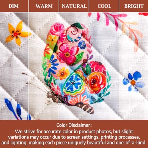 100% Cotton Oven Mitt & Pot Holder Set (052 - Happy Florals - High Summer / 7.5" x 13" & 8" x 8" (Oven Mitt & Pot Holder))