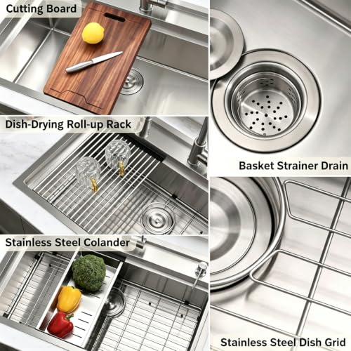 33 Inch Drop In Kitchen Sink Workstation (33"L x 22"W x 10"D / Stainless Steel （Splash Guard）)