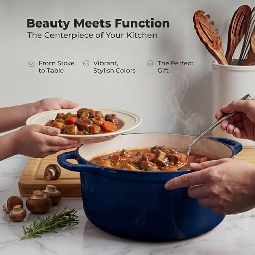 6.4QT Enameled Cast Iron Dutch Oven Pot with Lid (Lapis Lazuli / 6.4 Quart)