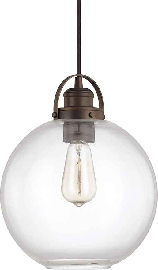 Capital Lighting 4641BB-136 Dean Urban/Industrial Clear Glass Globe Pendant, 1-Light 100 Watt, 13" H x 10" W, Burnished Bronze