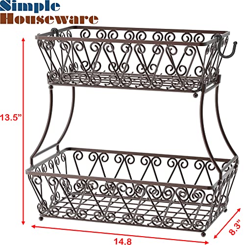 2 Tier Countertop Fruit Basket Bowl Storage