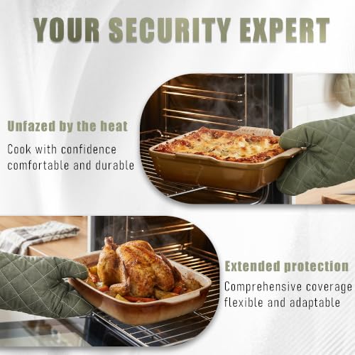 15" 425°F Terry Oven Mitts Quilted Heat Resistant Kitchen (Green / 15 inch)