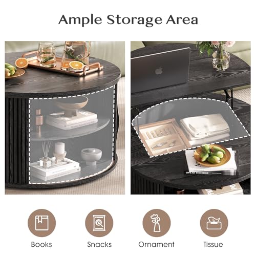 Black Lift Top Coffee Table with Storage for Living Room (Classic Black)
