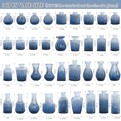 Set of 36 Glass Bud Vases Small Flower Vases for Centerpieces (Blue)