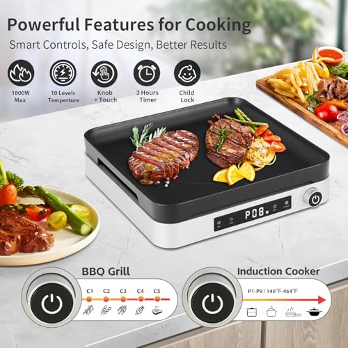 Portable Induction Cooktop with Griddle Pan (Single Induction Cooktop with Grill Pan)