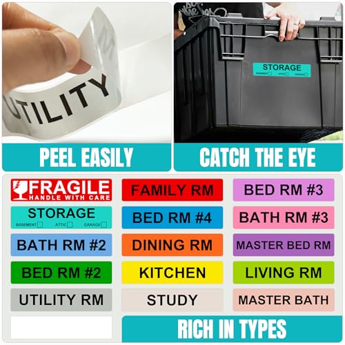 960 Count Color Coding Moving Stickers with 14 Different Living Space Labels (Mov-960 Pcs-16 Rolls)