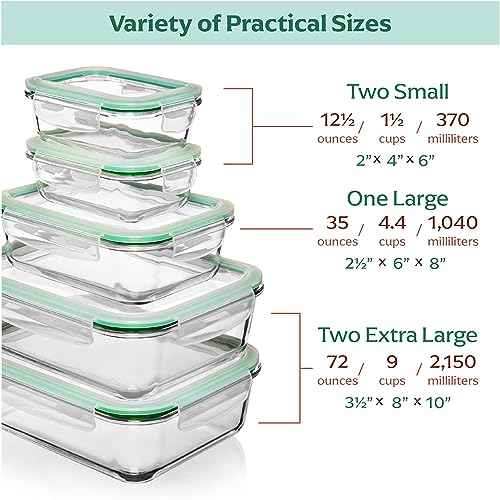 Family Pack Glass Storage Containers (5 Pack Mixed Size Rectangular Set)